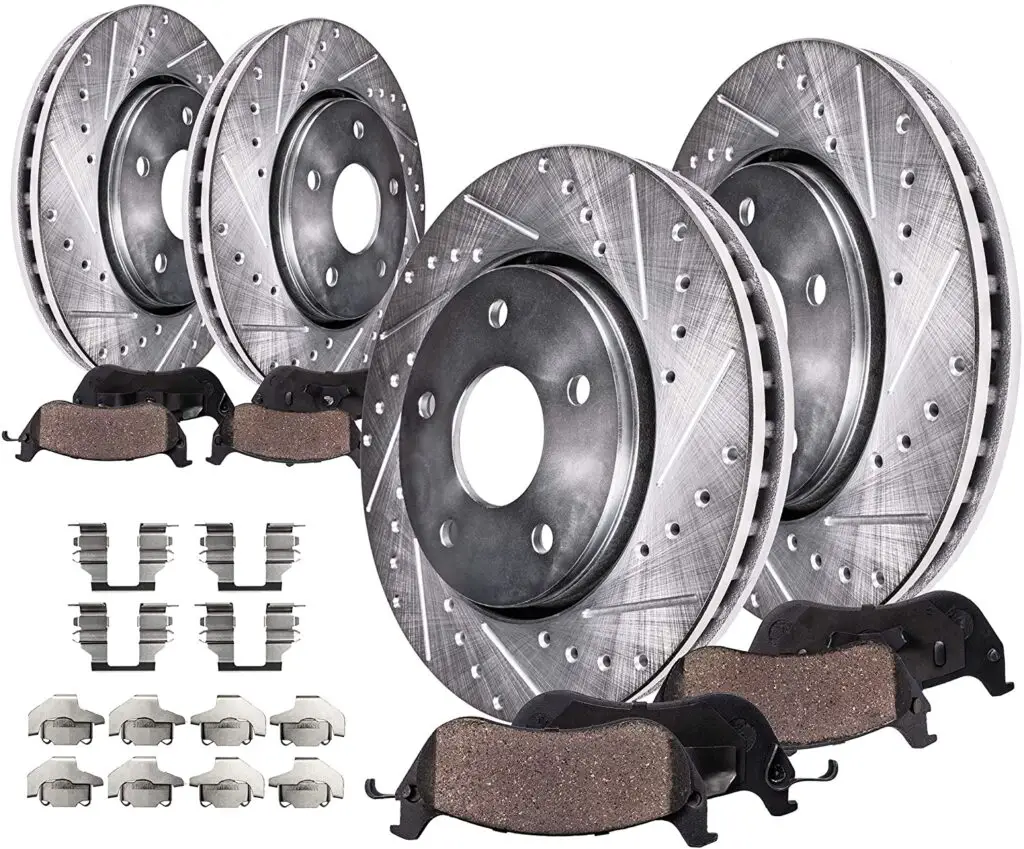 Detroit Axle - Front Rear Disc Rotors, Ceramic Brake Pads (Drilled and Slotted Performance) Brake Kit